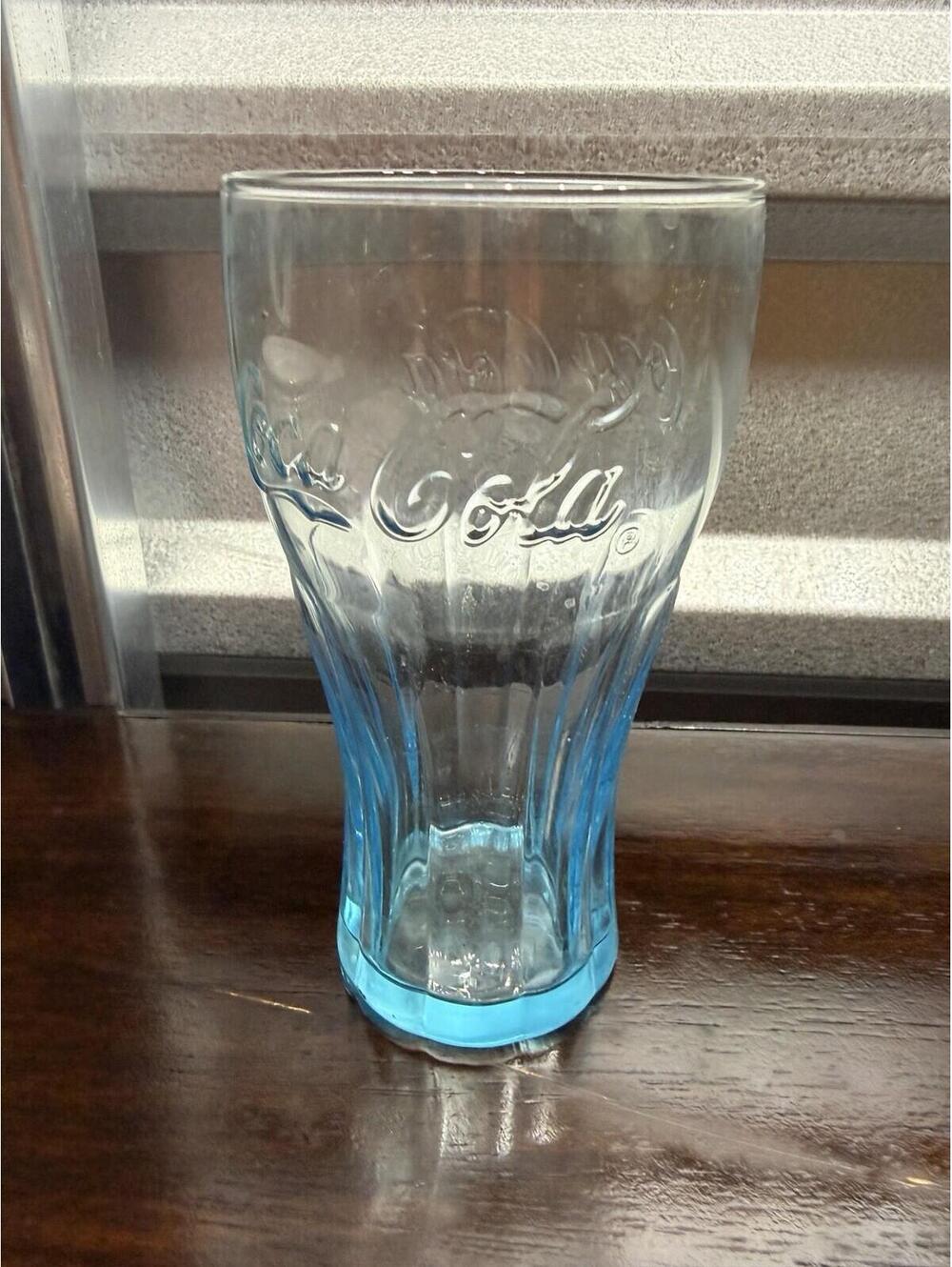 Vintage Transparent Teal Blue Coca Cola Glass Drinking Cup 6" Raised Logo *
